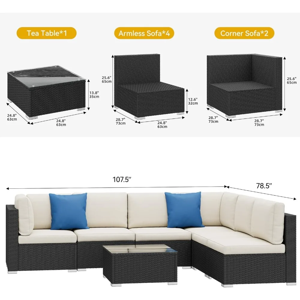 

Sectional Sofa PE Rattan Wicker Conversation Set Outside Couch w/Table and Cushions for P