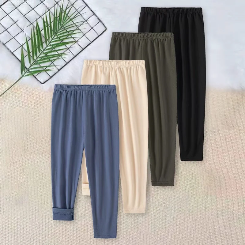 

4/1 Piece Set For Autumn And Winter Children Solid Color Versatile Warm Leggings For Boys And Girls Casual Sports Home Pants