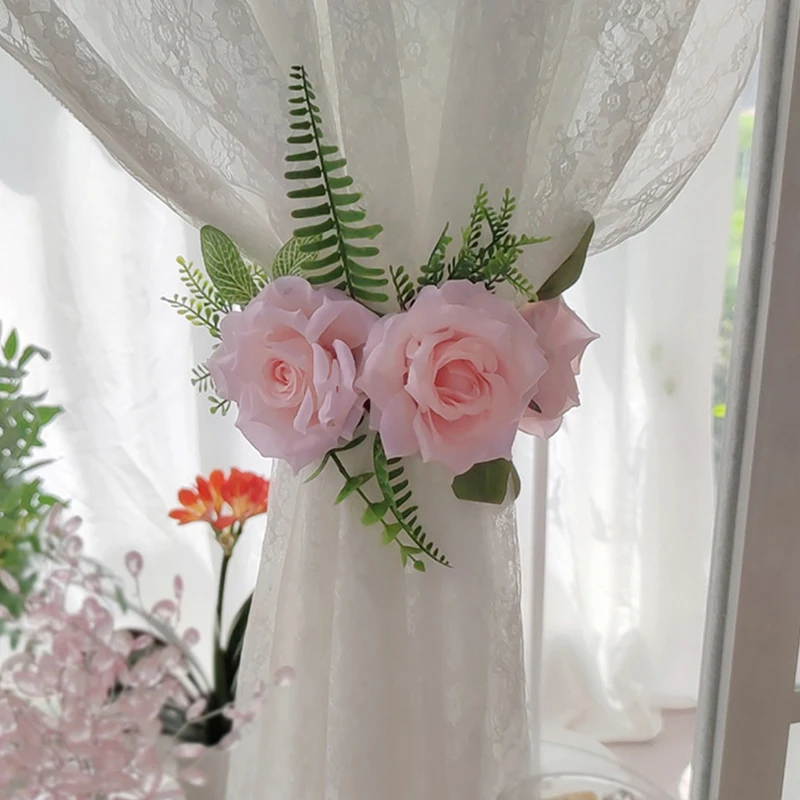 2 Pièces Clip Embrasses Rideaux Qbodp - Attaches Fleurs Artificielles Rose Clair Décoration Intérieure