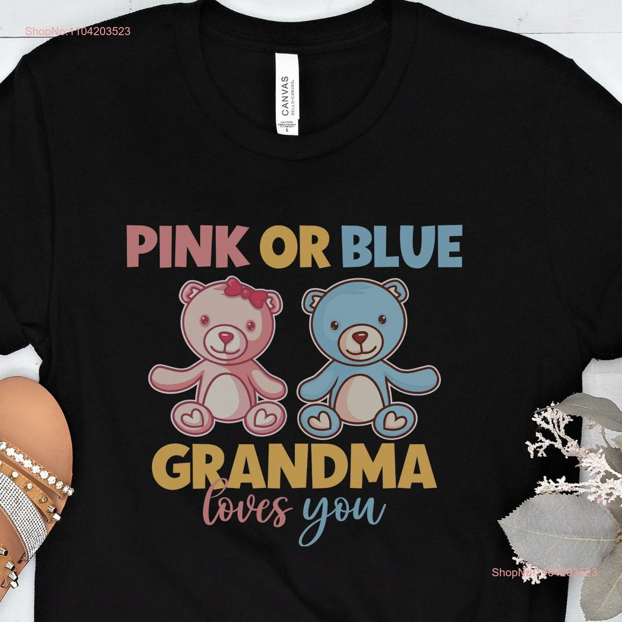 Grandma Gender Reveal T Shirt Pink Or Blue Loves You Cute Teddy Bear Party For Nana To Be long or short sleeves