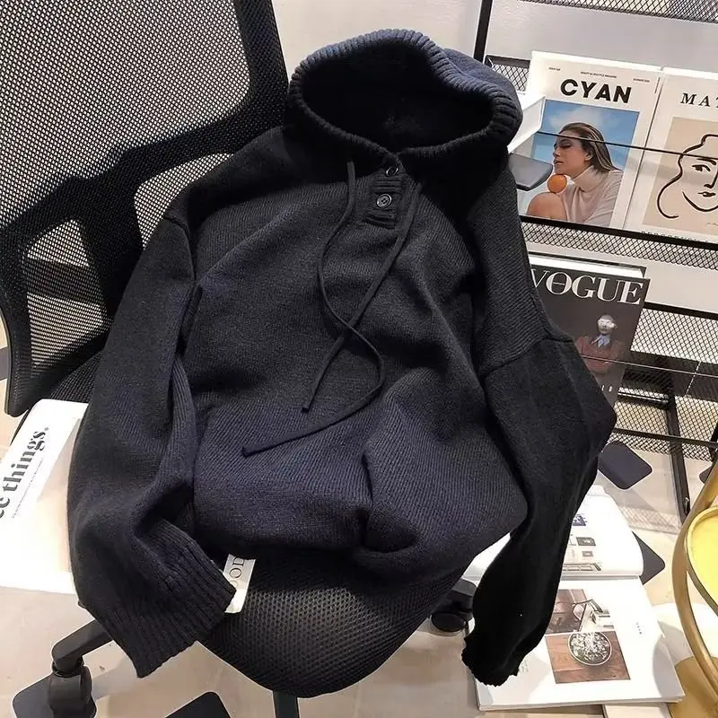 

Осень-зима, большой размер 300, гонконгский Sle, модный INS, мужской простой вязаный свободный подростковый толстый свитер с капюшоном