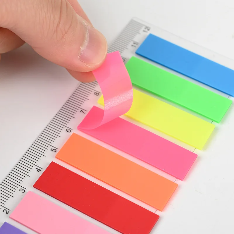 PET-transluzente 8-Farben-Regenbogen-Haftnotizen, kreative Etiketten-Indexnotizen mit Lineal, funktionelle Büro-Lernnotizen