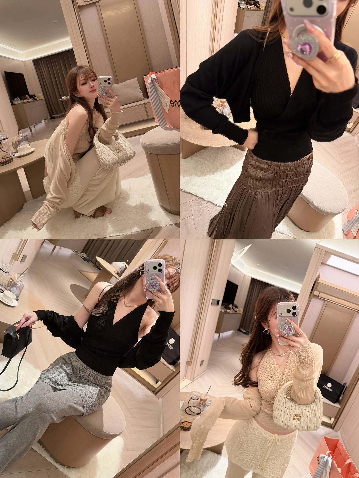 

XinDaily Lazy Atmosphere V-neck Knitted Vest Shoulder Wrap Two-piece Set Layered Top Black Beige Loose Fit Soft Polyester