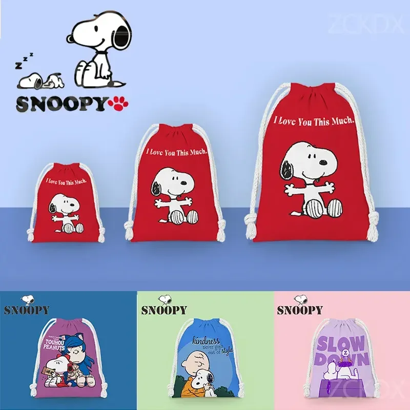 Snoopy Charlie Brown Children Cartoon Plush Drawstring Pocket Cute Animation Boy Girl Portable Party Gift Candy Storage Bag Kid