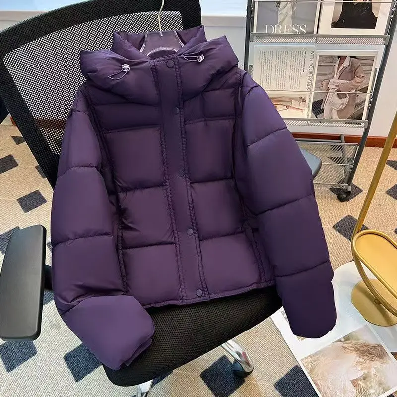 Women Hooded Solid Parkas Short Quilted Coats Overcoats Zipper Long Sleeves Straight Thick Office Lady Casual 2026 Autumn Winter
