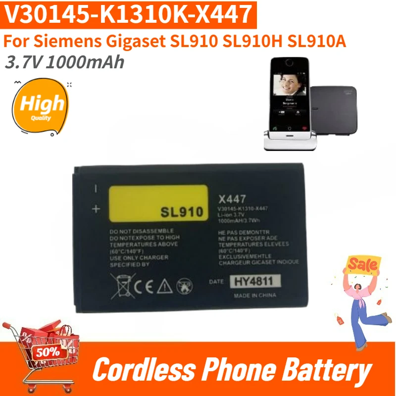 

Аккумулятор для беспроводного телефона V30145-K1310K-X447, 3.7V 1000mAh, высокого качества, для Siemens Gigaset SL910 SL910H SL910A, абсолютно новый