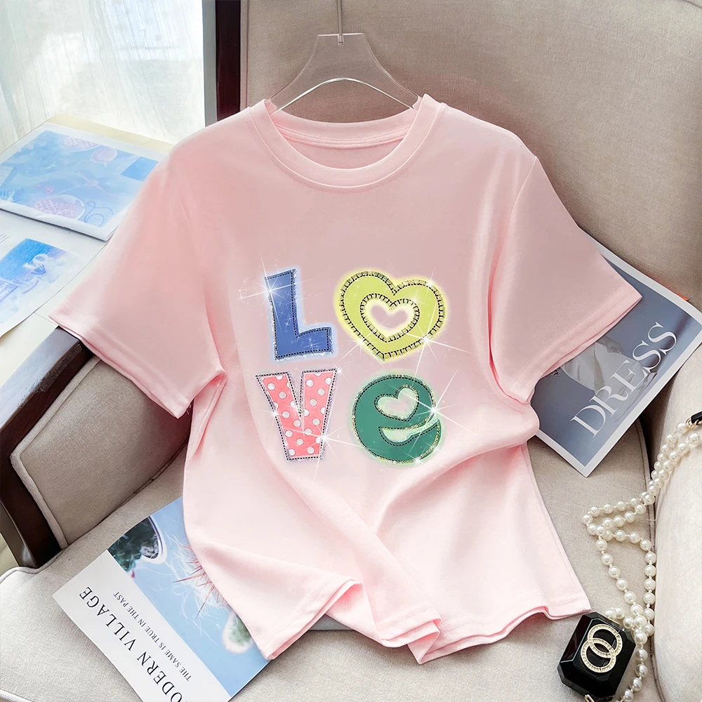 Letters Print Tees Women Tops Korean Tops Round Neck Tees Casual Clothes T Shirts Fashion T-shirt Female Summer Short Sleeve