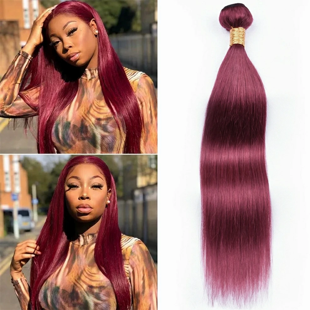 Sapphire Burgundy 99J Bone Straight Bundles 1PCS Peruvian Human Hair Bundles Red Wine Hair Human Hair Extensions For Black Women