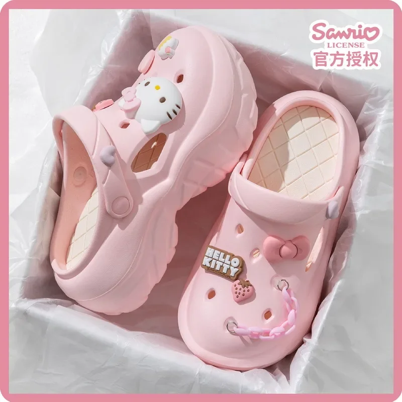 Kawaii Sanrio Slippers Cute My Melody Kuromi Hellokitty Women\'s Crocs Summer Anime Cute Girl\'s Thick Sole Outdoor Beach Slippers