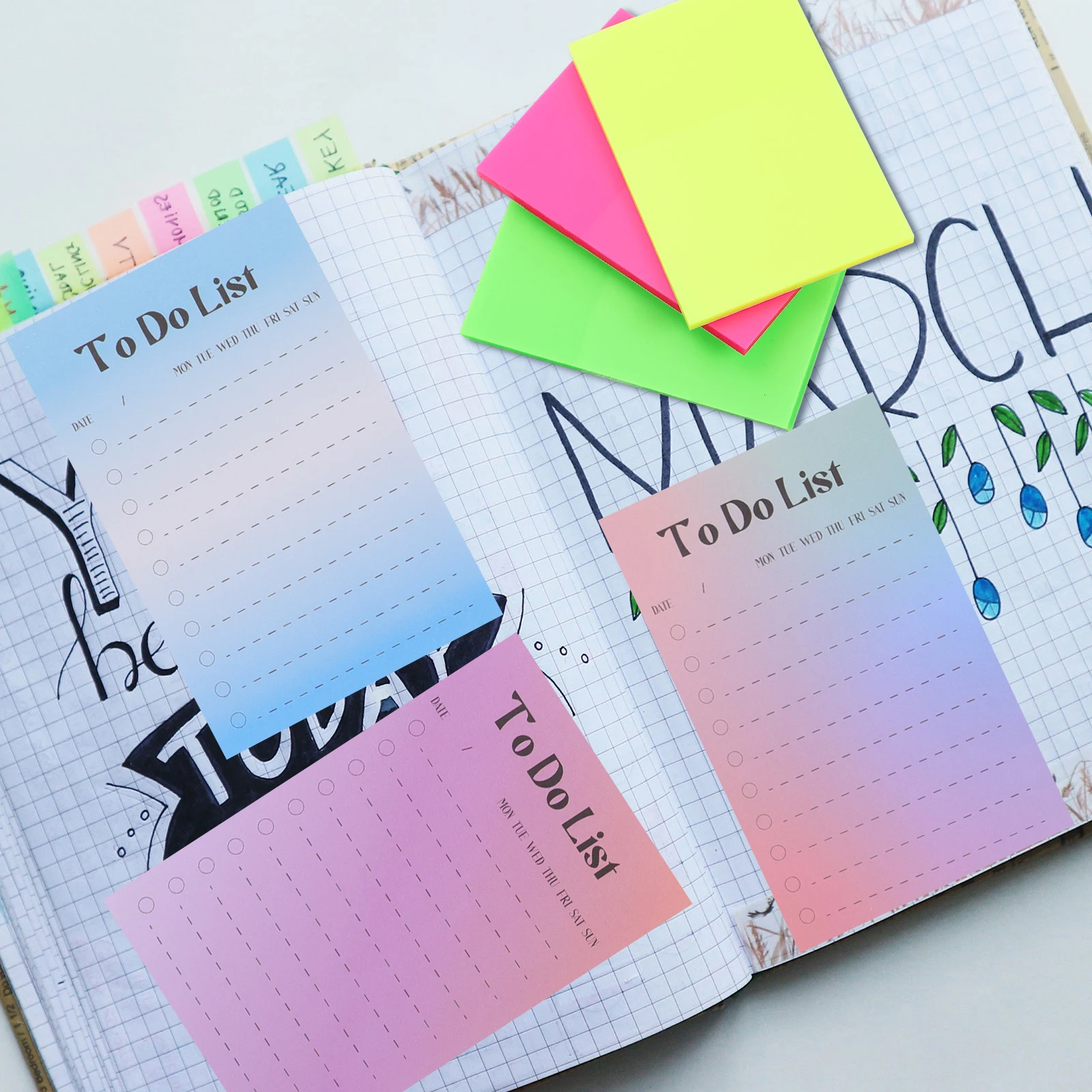 

8 Books Notebook Office Memo Stickers Pads Cute Notepad Sticky Tabs for Annotating Fluorescent Paper Colored Notepads