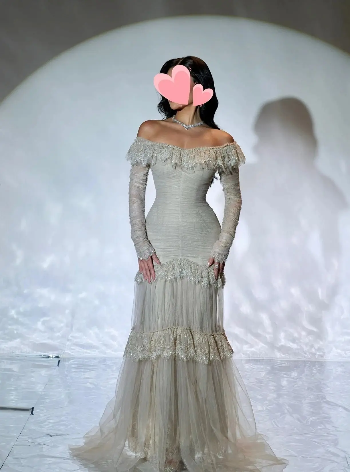 Jirocum 高級アイボリーチュールイ​​ブニングドレス オフショルダー ラッフルビーズレース マーメイドドレス ガラ＆プロム用