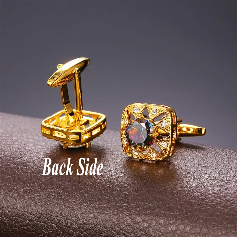 ChainsPro Rainbow Color Cubic Zircon Crystal Cufflinks For Mens Gold Color Luxury Rhinestone Men Jewelry QC24