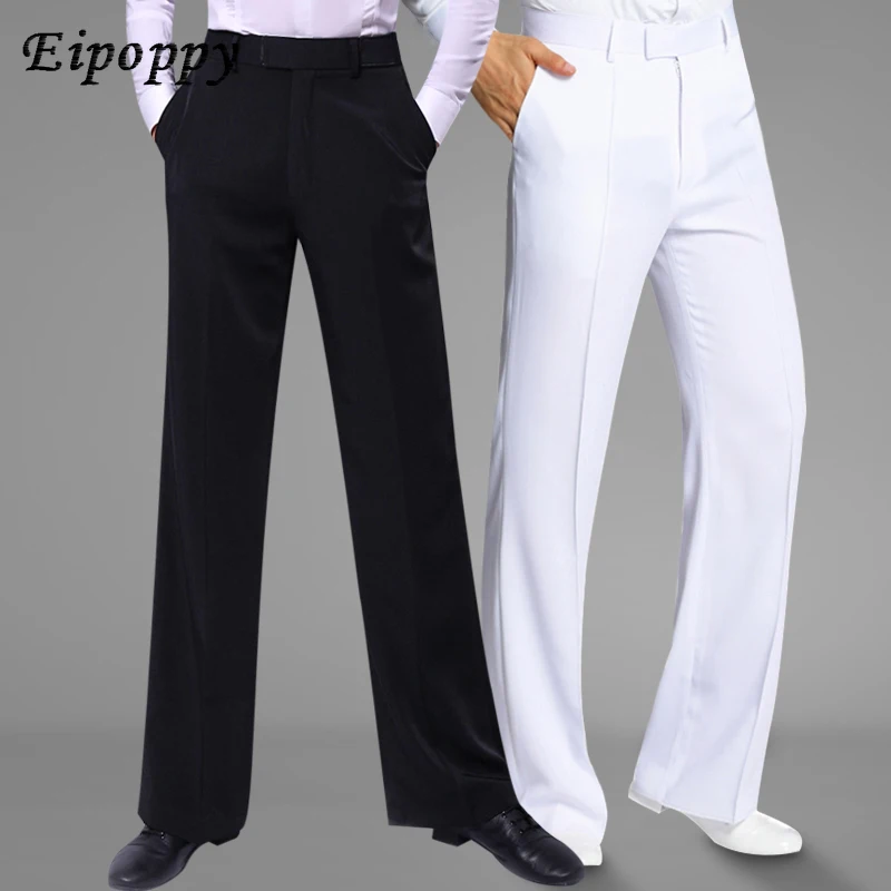 Mens Black White Color Latin Modern Ballroom Performance Trousers Adult Men Chacha Samba Rumba Latin Dance Standard Pants