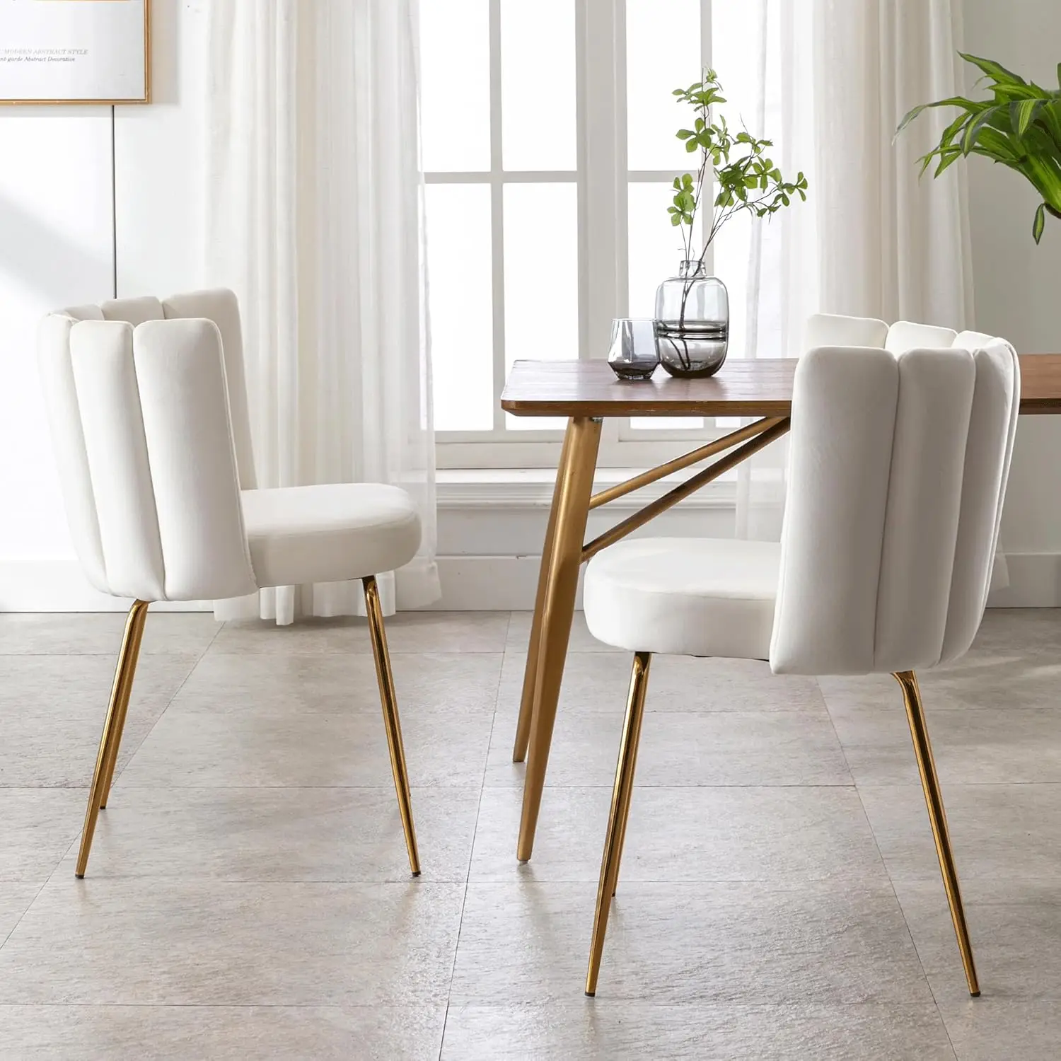 Dining Chairs Set of 4 Modern Velvet Accent Upholstered Kitchen & Dining Room Side with Gold Metal Legs for