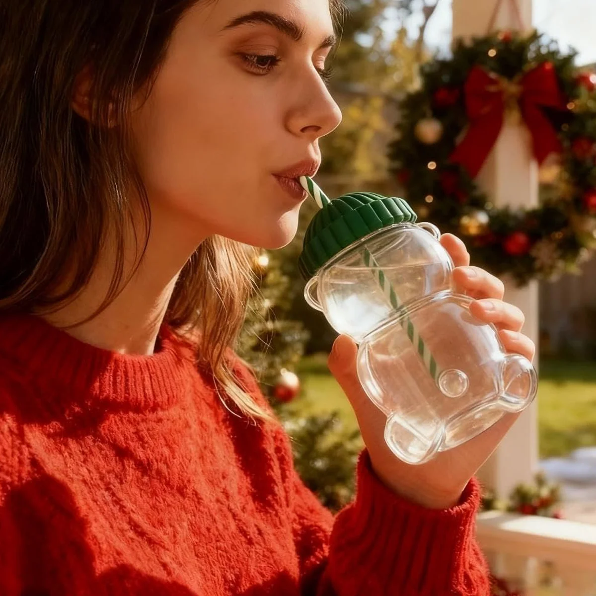 قطعة واحدة من كوب الدب مع القش، زجاجة زجاجية رائعة تتميز بدب يرتدي قبعة، مناسبة كزجاجة شاي بالحليب وزجاجة مشروبات