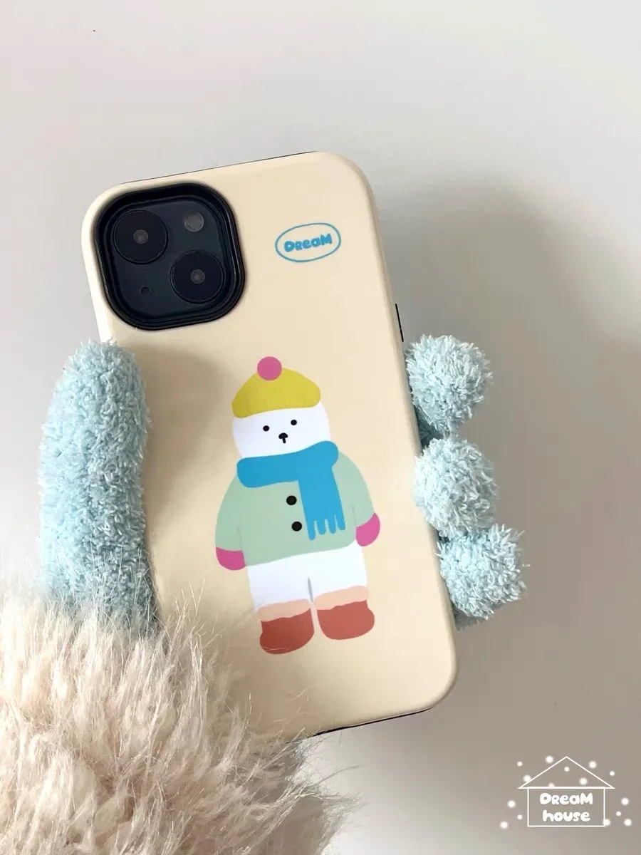 Ins Korean Winter Little White Cute Bear Yellow Ase for IPhone 15 14 13 Pro Max 12 11 Pro Plus XR XS Shockproof Ultra Thin Cover