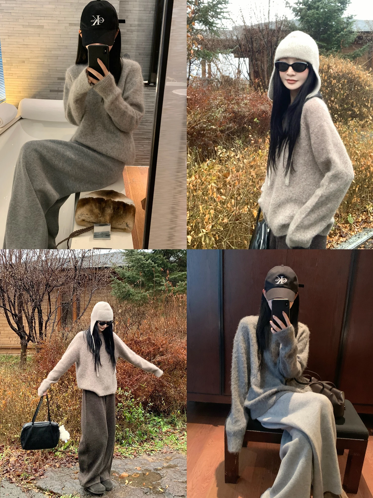 

Camere And Alpaca Wool Blend Sweater Soft Cozy Lazy High-End round Ne Knitwear Commute Sle Loose Fit Long Sve