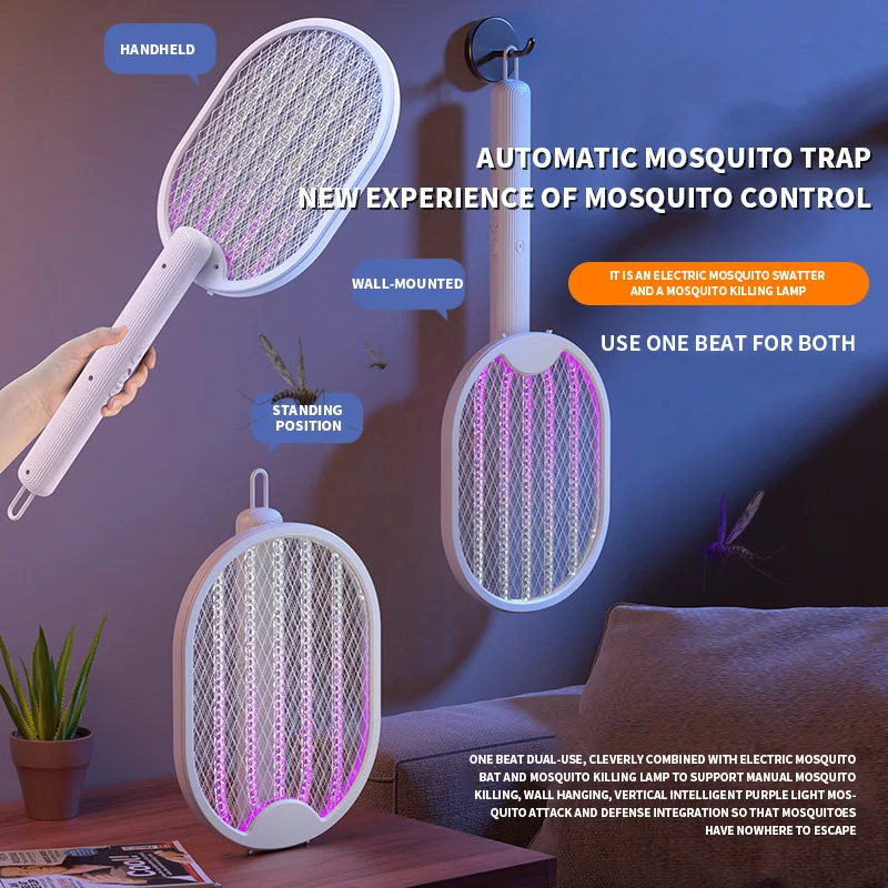 Electric Mosquito Killer Fly Swatter Trap Foldable USB Rechargeable Mosquito Racket Insect Killer with UV Light Bug Zapper 3000V