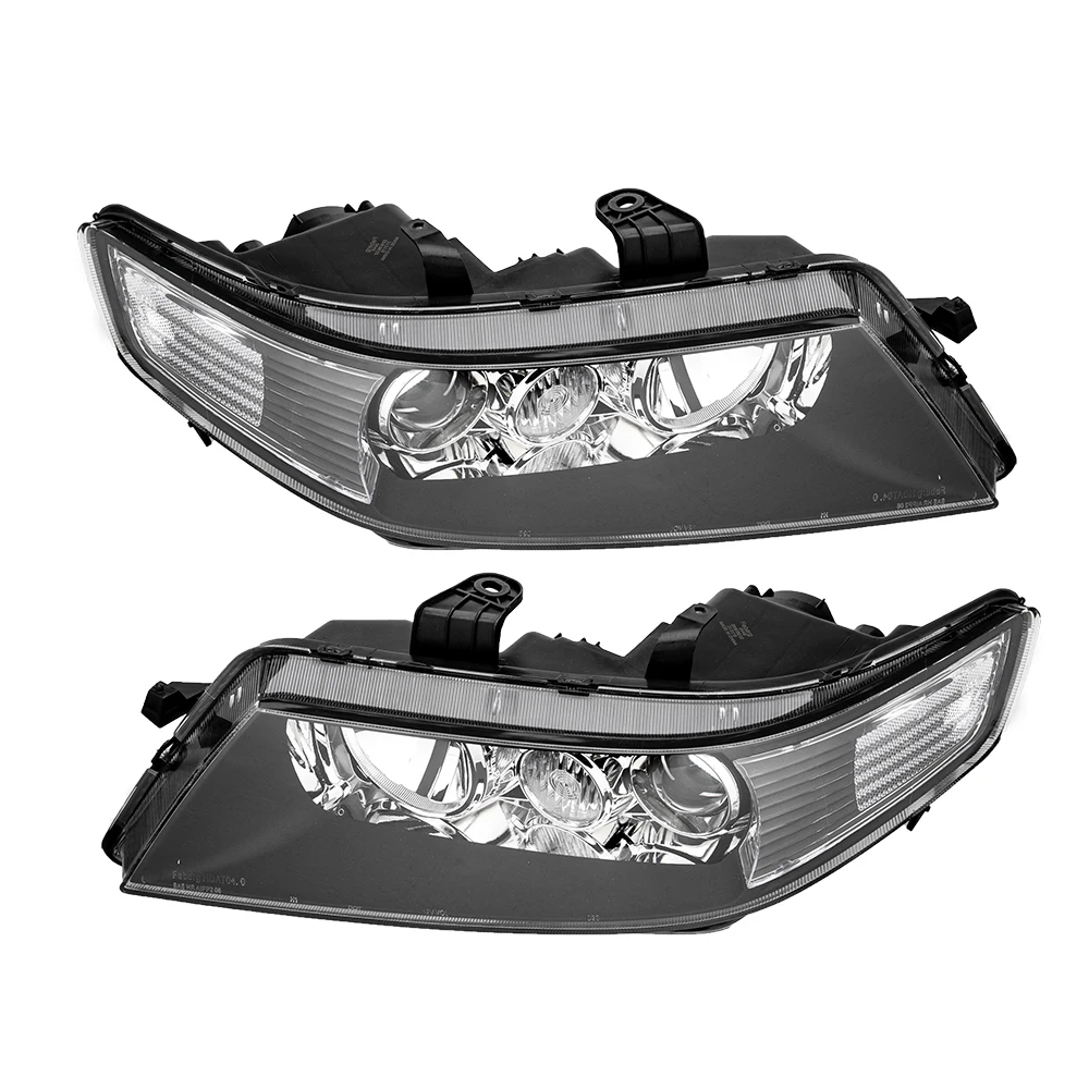 Set of (2) Headlights Halogen  Factory Black Clear for 2004-2008 Ac ura TSX