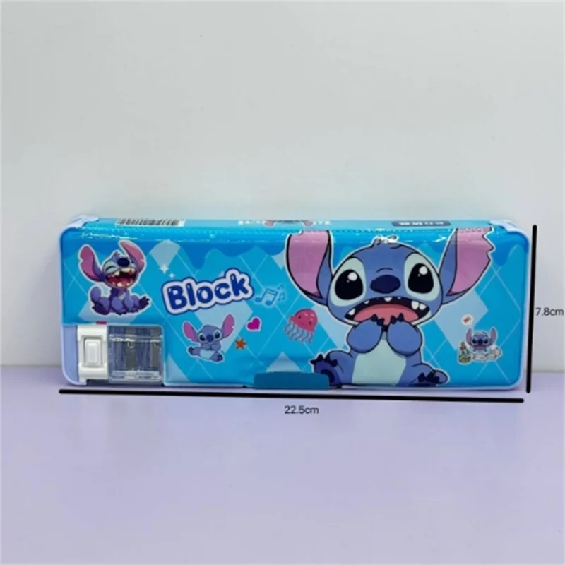 Disney Stitch Creative Double Sided Storage Pen Box with Pencil Sharpener Student Cartoon Pencil Case with Pencil Sharpener Gift