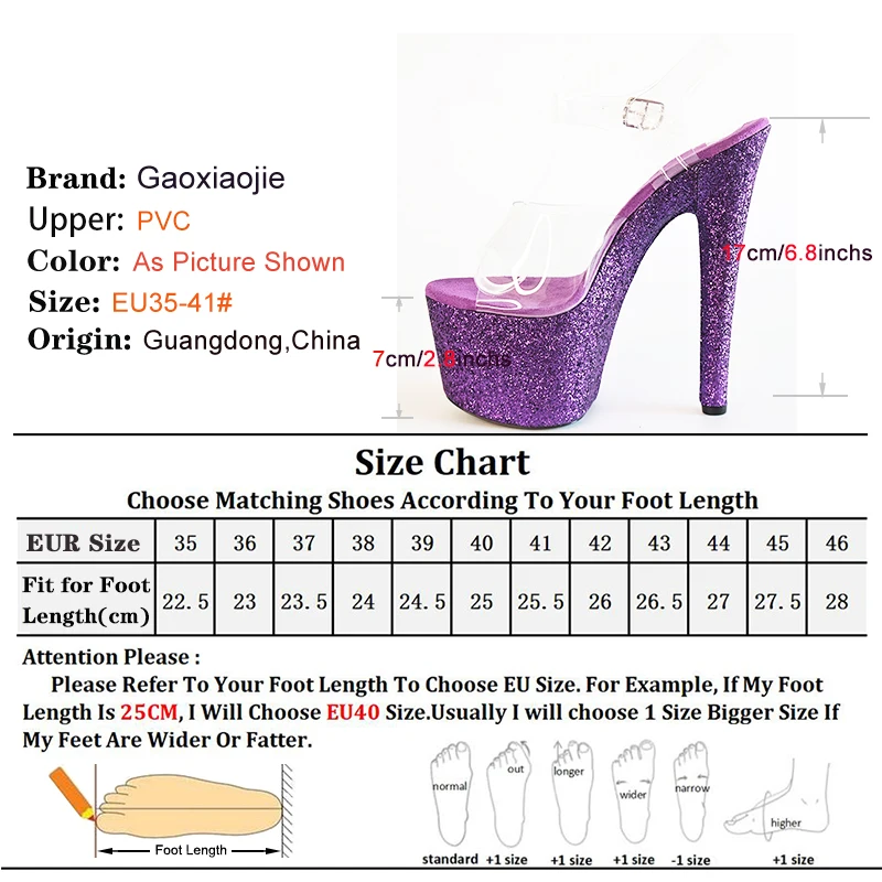 Fashion Pole Dancing Shoes 17CM Women Sandals Transparent PVC Nightclub Thin Heels Stiletto Sequined Cloth Platform Women Shoes