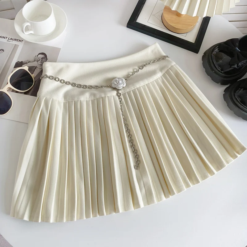 تنورة صوفية عالية الخصر بسلسلة منقوشة بالزهور للنساء لخريف وشتاء 2023 تنورة جديدة للتخسيس على شكل حرف a or تنورة Ele Ladylike