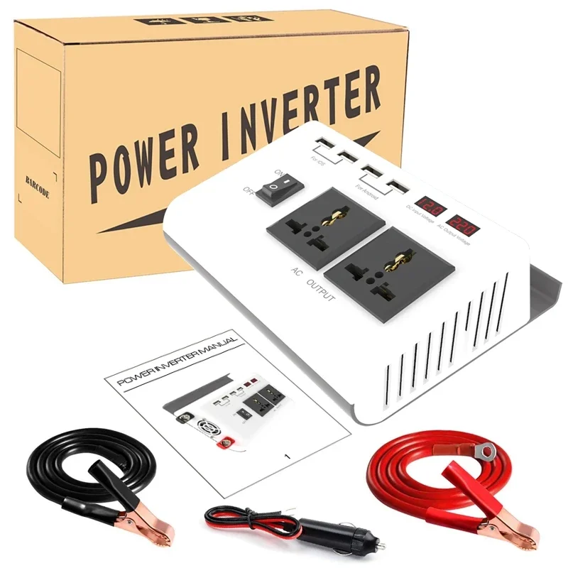 12V to 110V /220V 300W Intelligent LCD Dual Display Inverter 4 USB Fast Charging Car Converter Modified Sine Wave Power Inverter