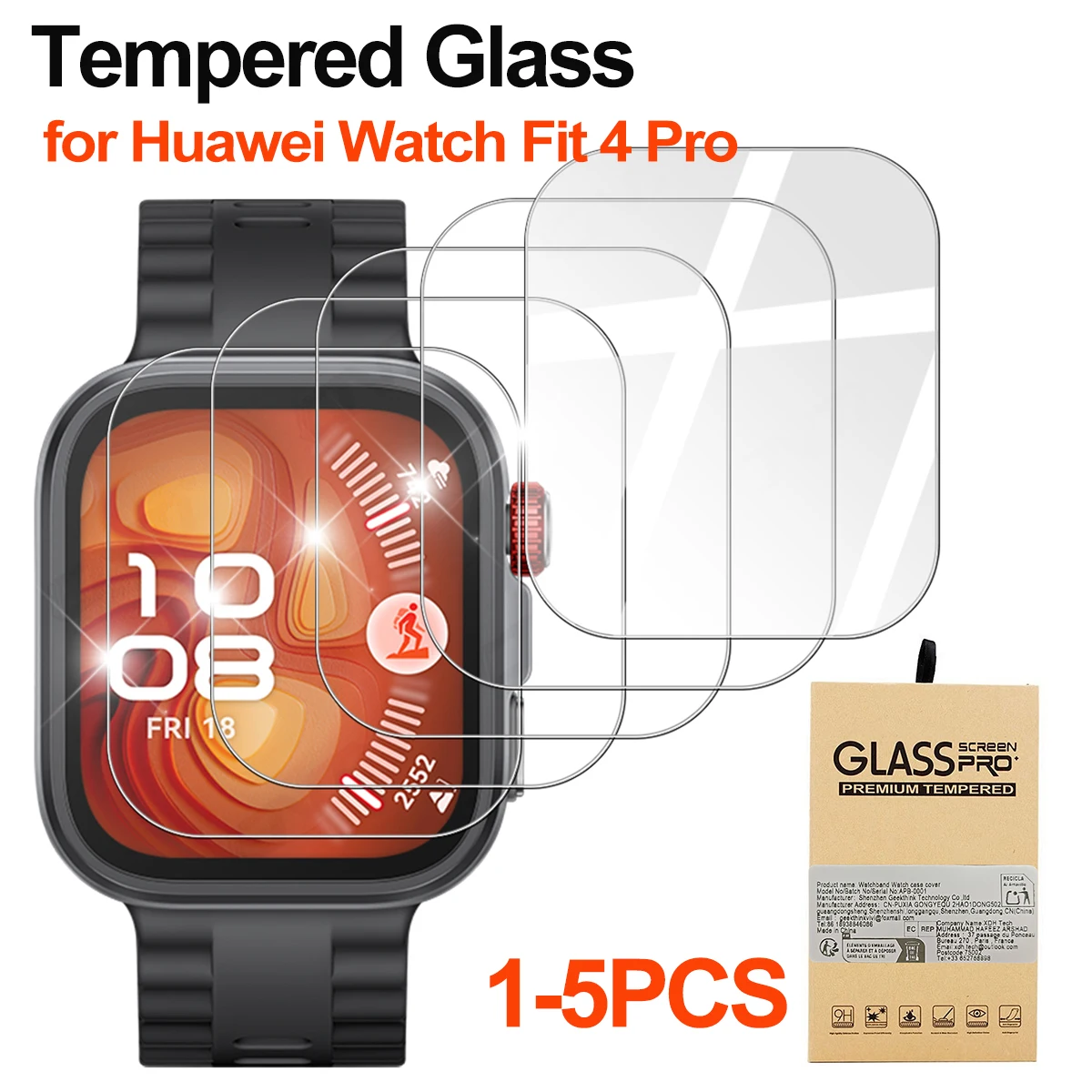 واقي شاشة من الزجاج المقوى 9H لساعة Huawei Watch Fit 4 Pro Premium، ملحقات طبقة حماية متينة عالية الدقة ومضادة للخدش