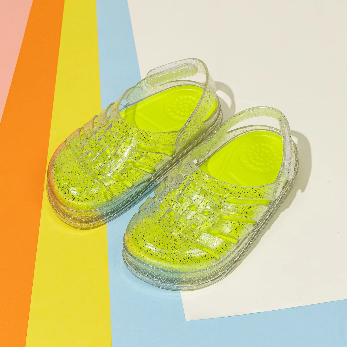 Girls Glitter Jelly Sandals Toddler Kids PVC Summer Beach Shoes Adjustable Back Strap Breathable Cut-Out Princess Party Shoes