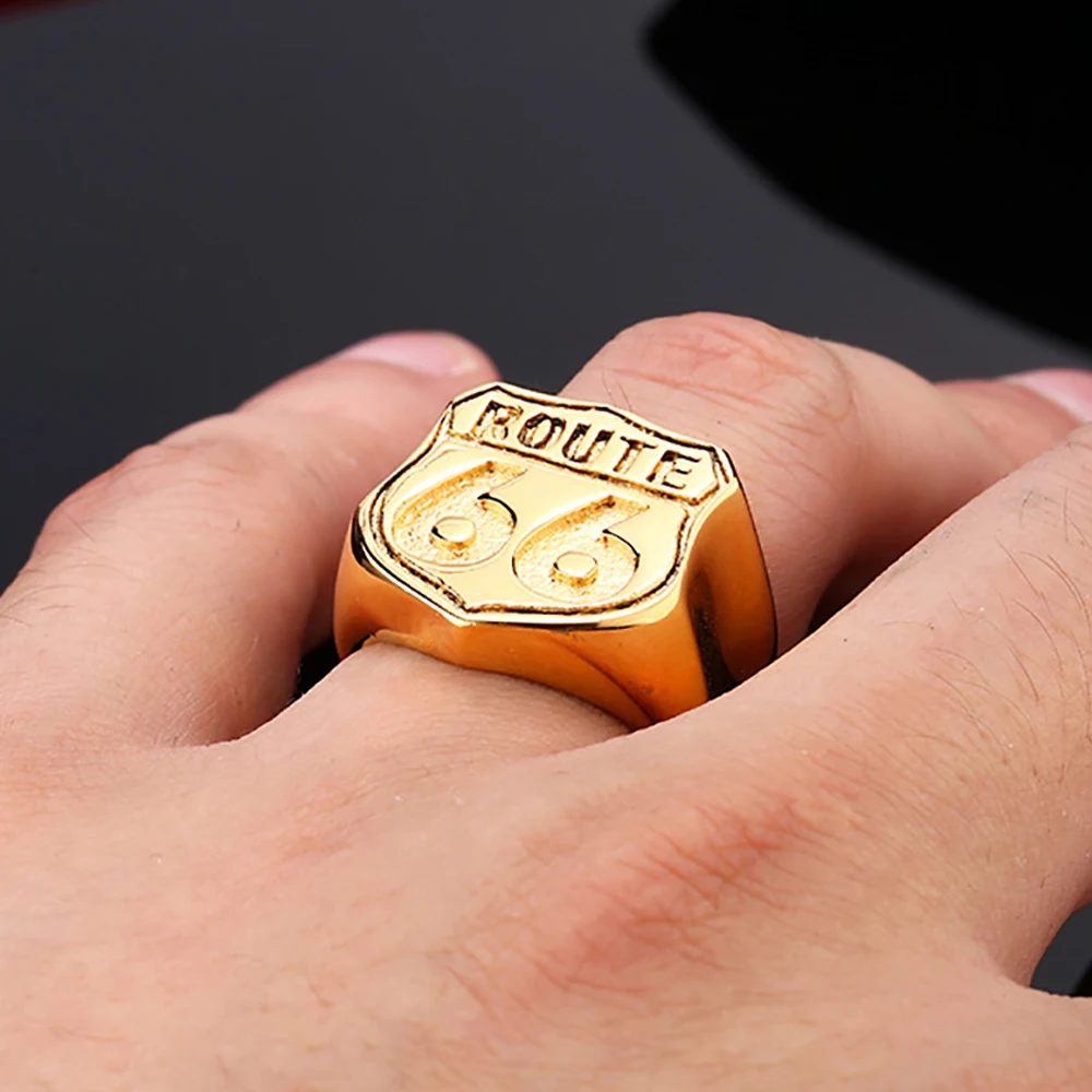 Vintage 316L Stainless Steel Road Route 66 Rings For Men Boys Fashion High Quality Punk Biker Party Jewelry Gifts Dropshipping view 5