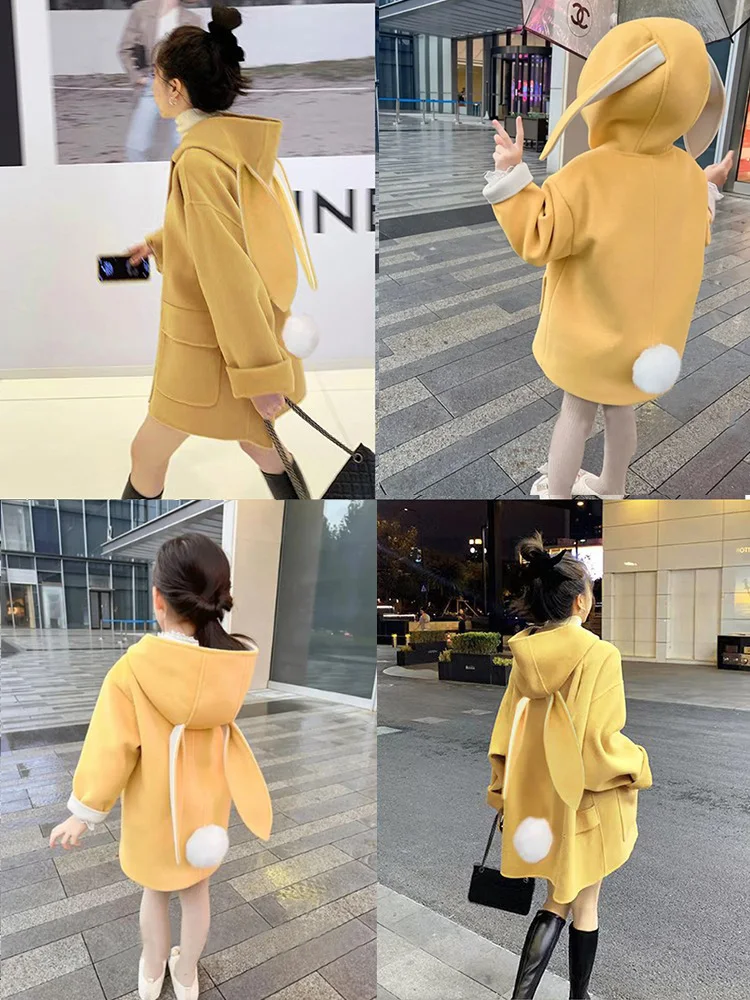 Parent Child Winter Korean Children's Hooded Women's Clothes Fried Street Winter Long Woolen Coat