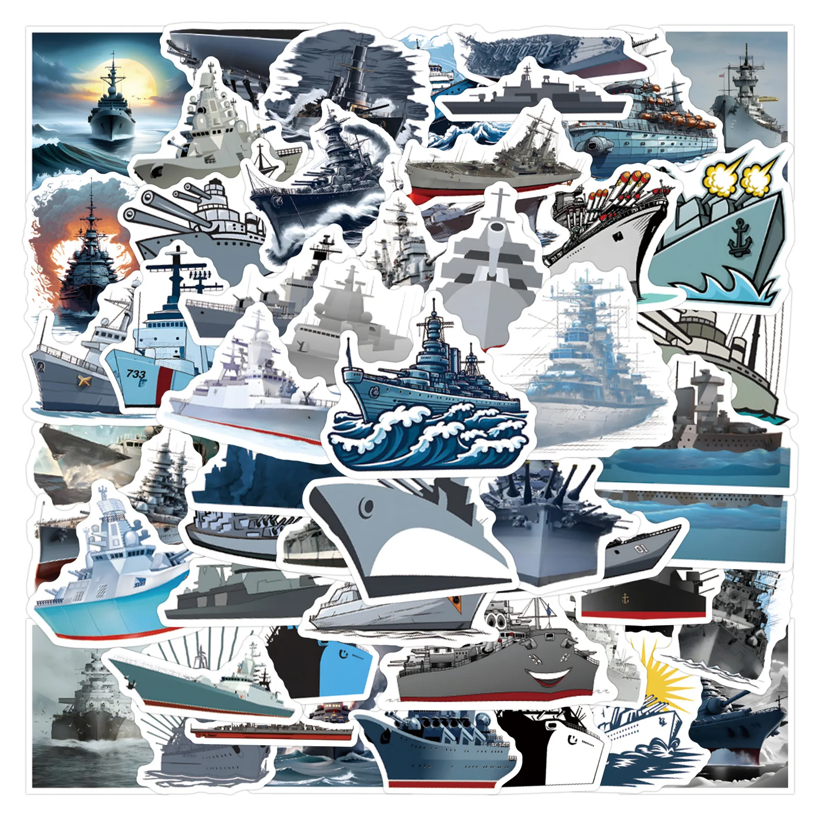 50 Pcs Cartoon Warship Graffiti Stickers, Stylish Decorative Decals for Luggage, Desk, Laptop & Water Bottles