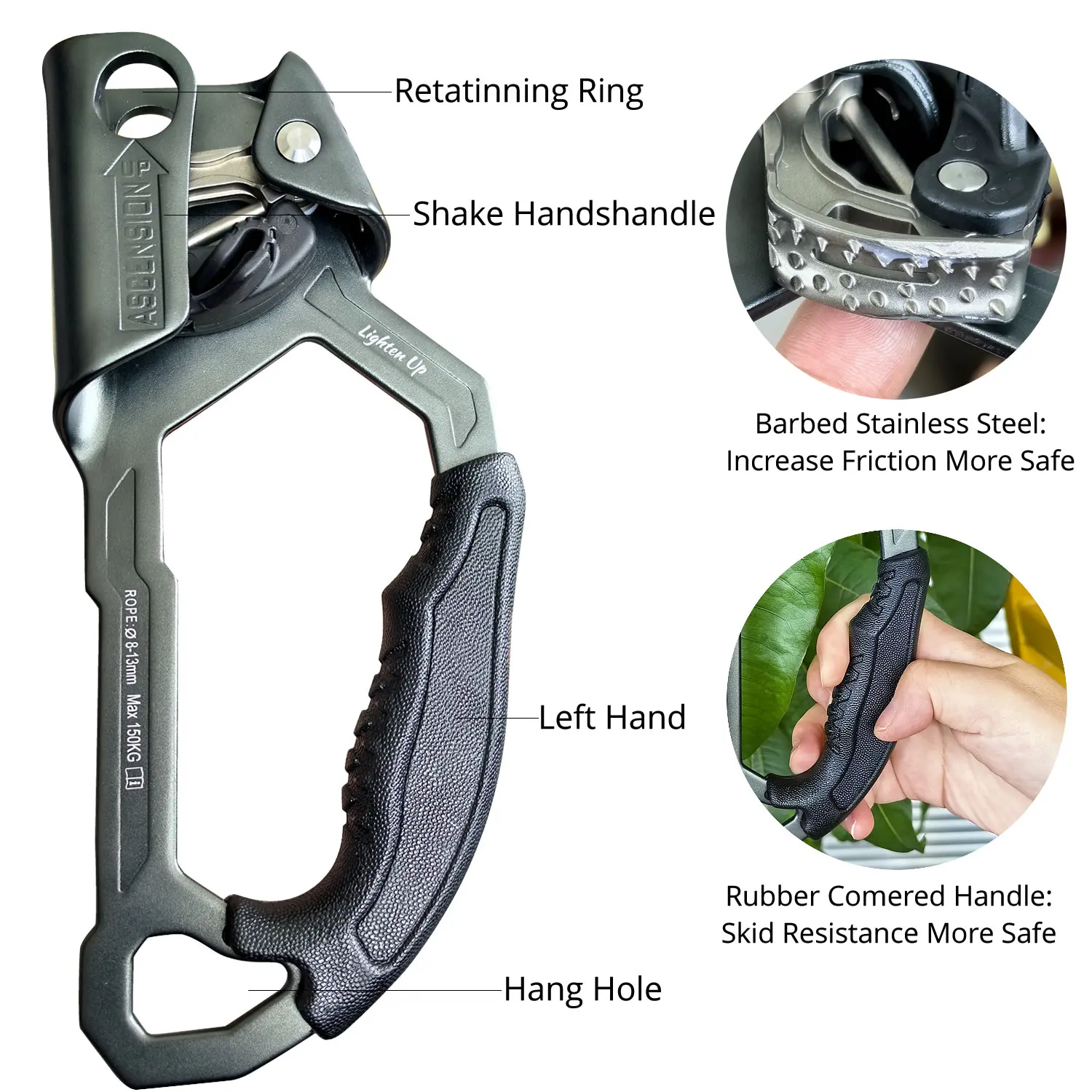 Outdoor Climbing Tools Profession Climbing Equipment Left Hand Right Hand Ascender Ascend Device Protect Climber Rope Climber