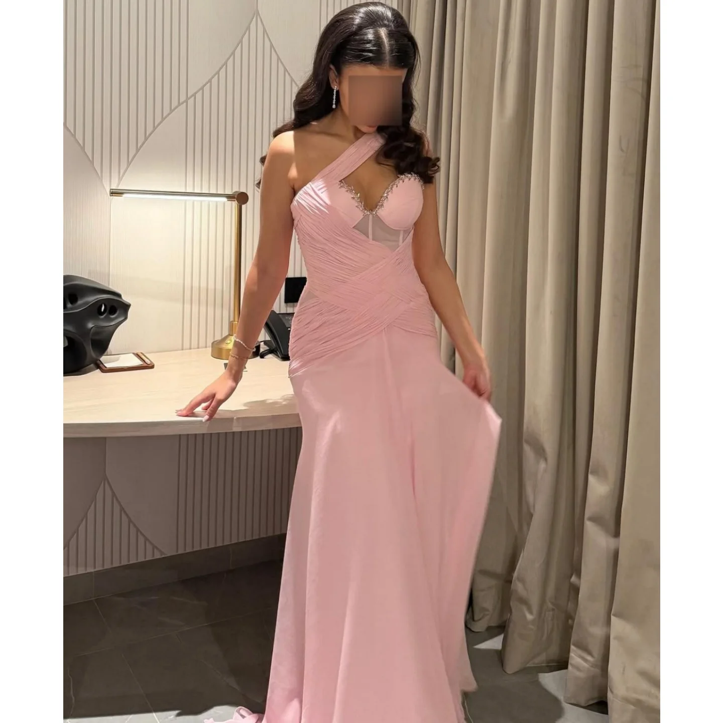 

Pink One Shoulder Prom Dresses Sweetheart Evening Dress 2025 Saudi Arabia Women's Formal Request Party Wedding Dress Customized