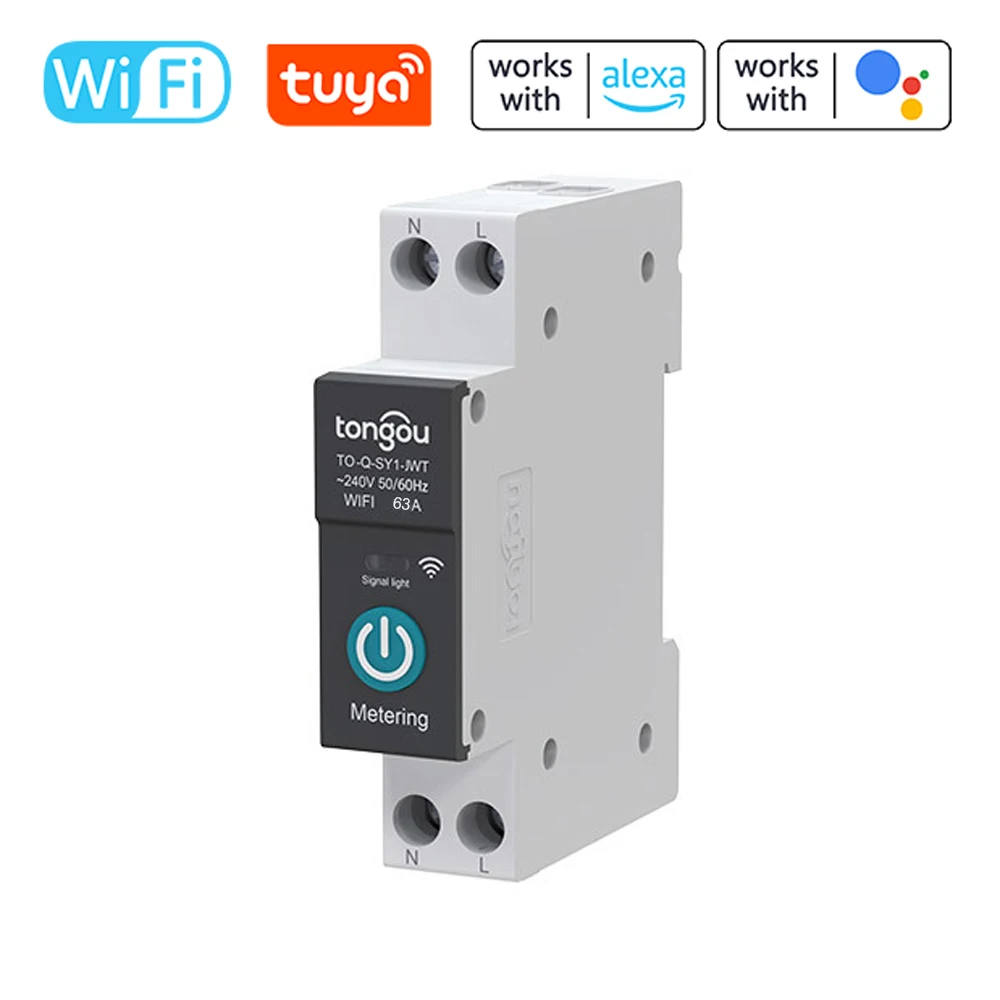 

Tuya WiFi With Metering Smart Circuit Breaker 1P 63A DIN Rail Smart Wireless APP Remote Control Switch With Alexa Google Home