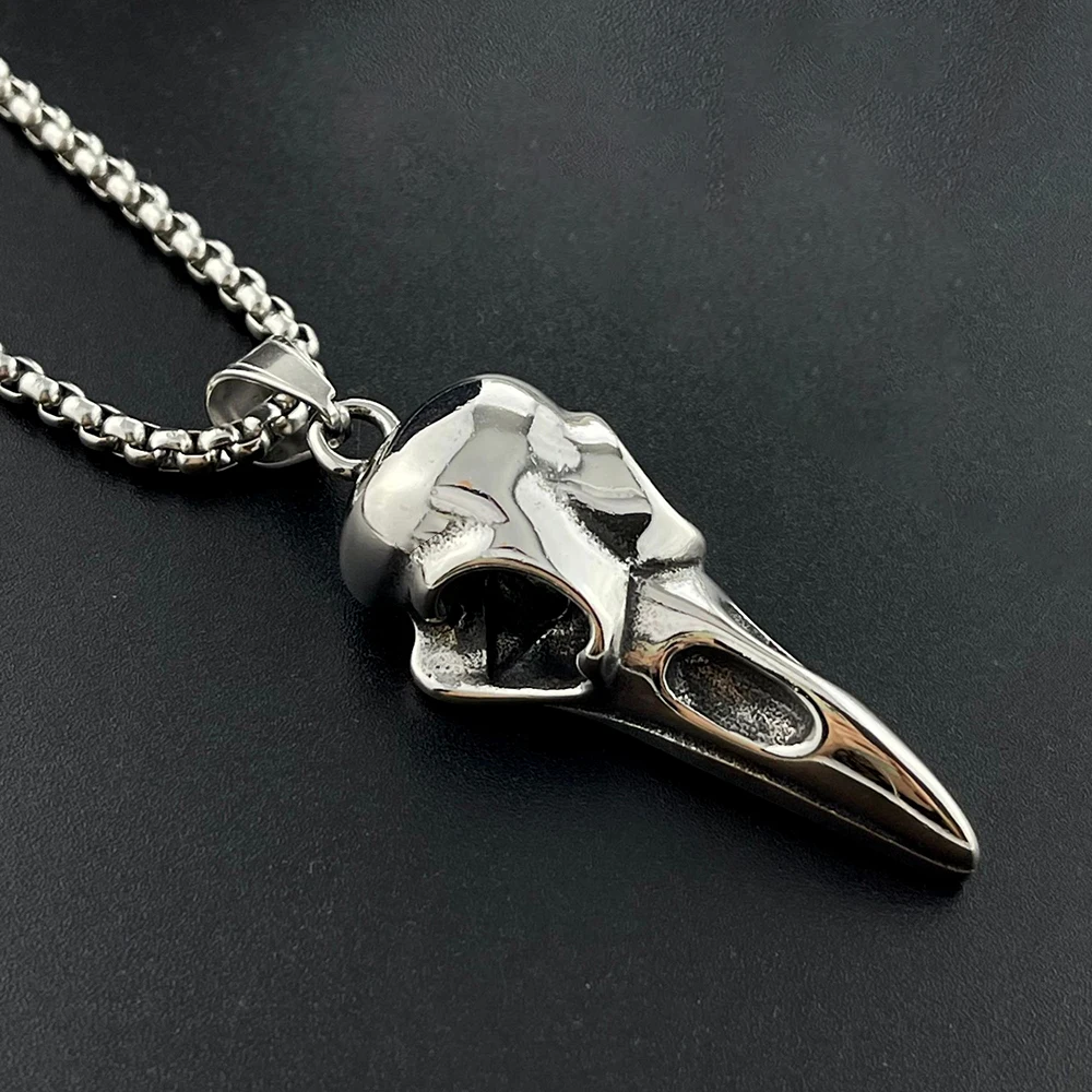 Retro Viking Raven Skull Pendant Necklace for Men Women 316L Stainless Steel Crow Skull Necklaces Fashion Jewelry Gift Wholesale