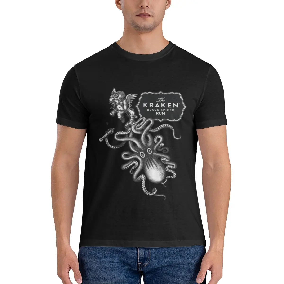 

Kraken Rum Octopus Men's Basic Short Sleeve T-Shirt Funny Print T Shirt