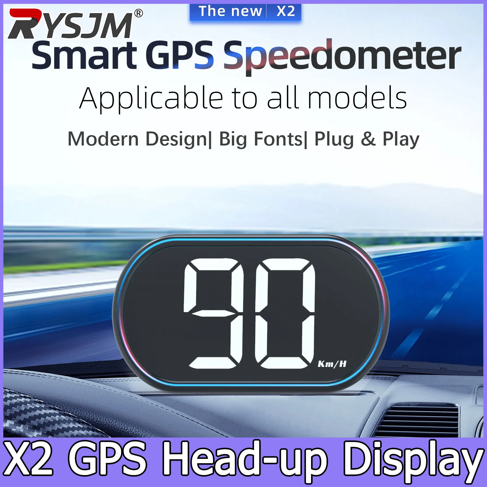 

Digital Speedometer White Green X2 GPS HUD Car Head Up LCD Display KMH 2 Inch Big Front Speed Gauge for All Car Plug and Play