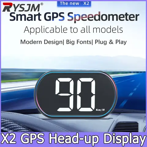 Digital Speedometer White Green X2 GPS HUD Car Head Up LCD Display KMH 2 Inch Big Front Speed Gauge for All Car Plug and Play