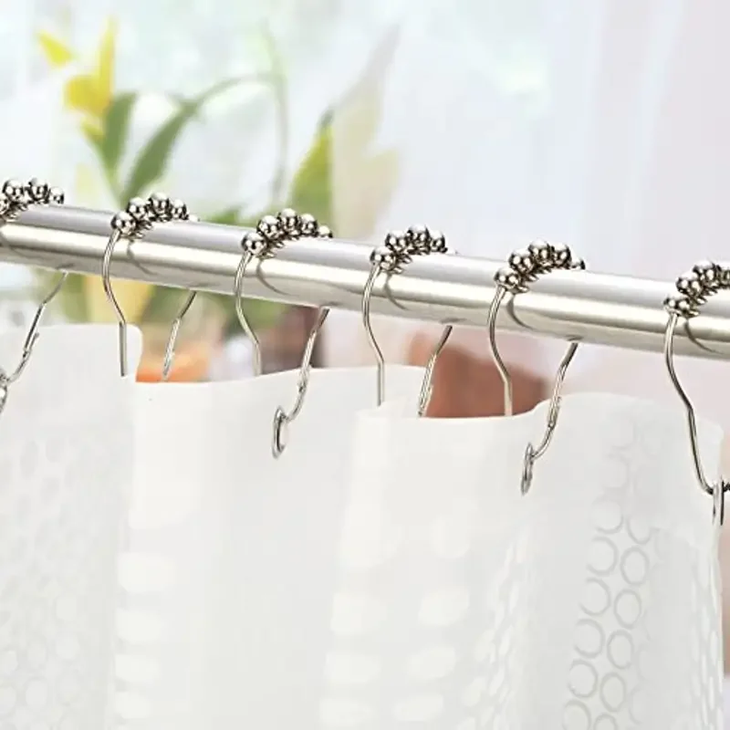 12Pcs Rust-Proof Stainless Steel Shower Curtain Hooks - Durable and Easy to Install for Bathroom Rods - Decorative image 5