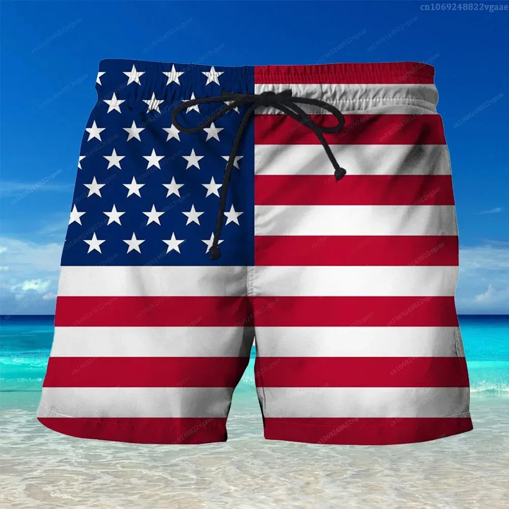 Summer Fashion Flag Pattern Shorts Casual Men's 3D Printed Beach Summer Surfing and Swimming Shorts Men's Outdoor Shorts