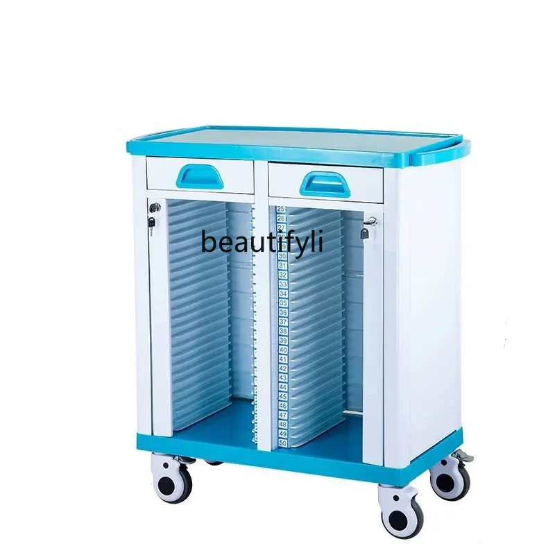 yj Medical Calendar Car Stainless Steel Medical Calendar Clamp Cabinet Thickened Plastic Medical Records Folder Cart