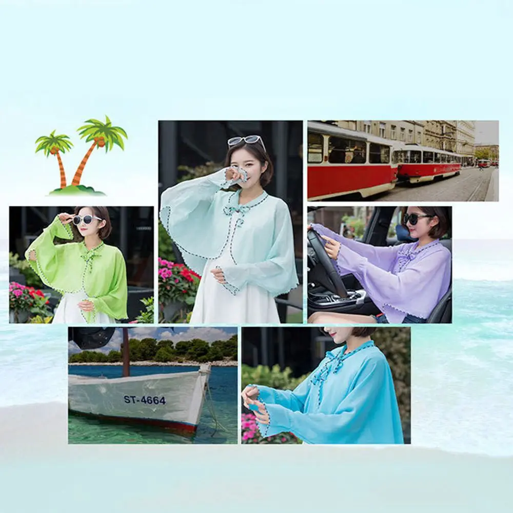 Women Chiffon Sleeve Sunscreen Shawl Sleeve Sunscreen UV Protection Riding Driving Arm Shade Scarf Cloak Outdoor Beach