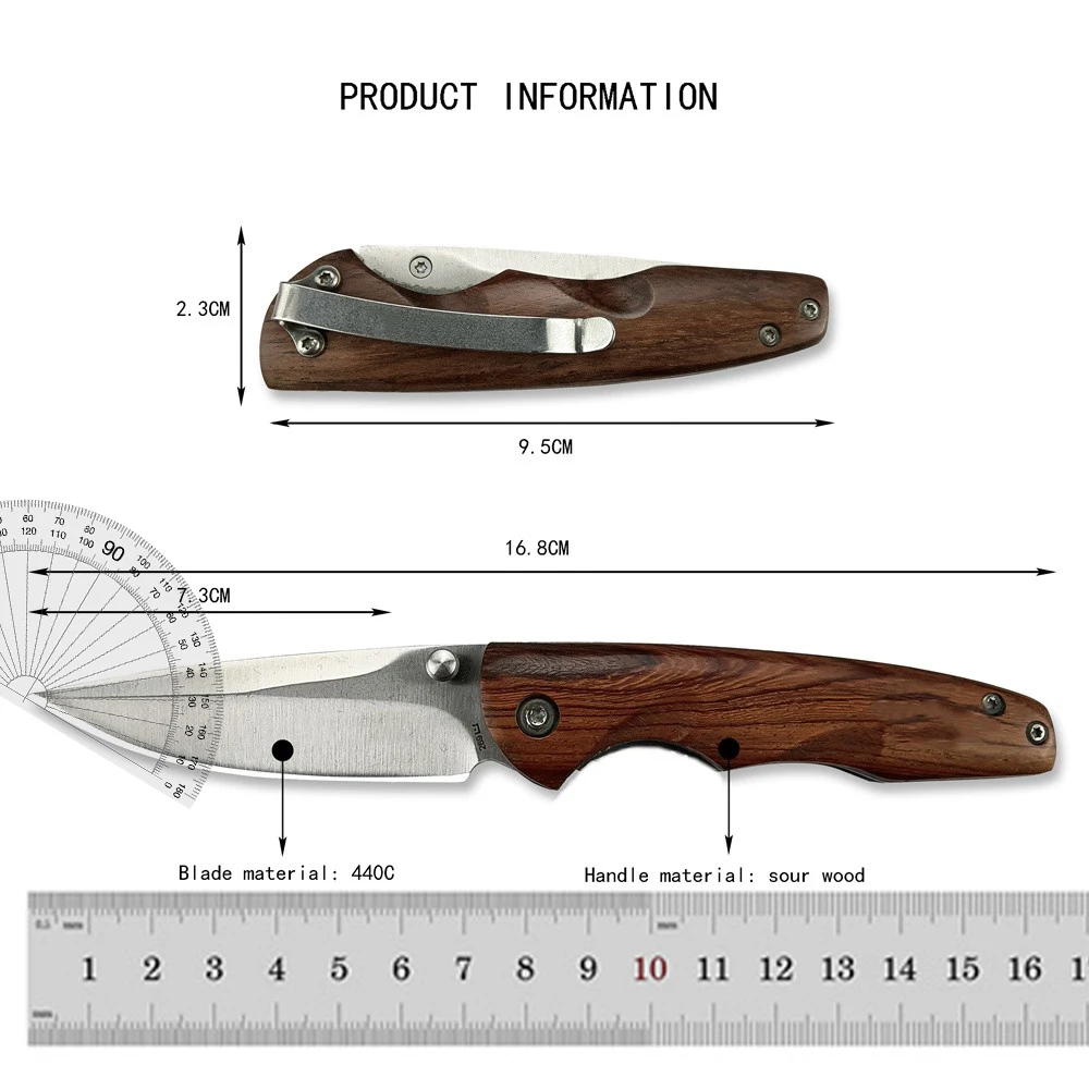 Outdoor BK 269 Combo Pocket Folding Knife 440C Blade Sour Branch Wood Handles Hunting Tactical Knife Camping Defense EDC Tool