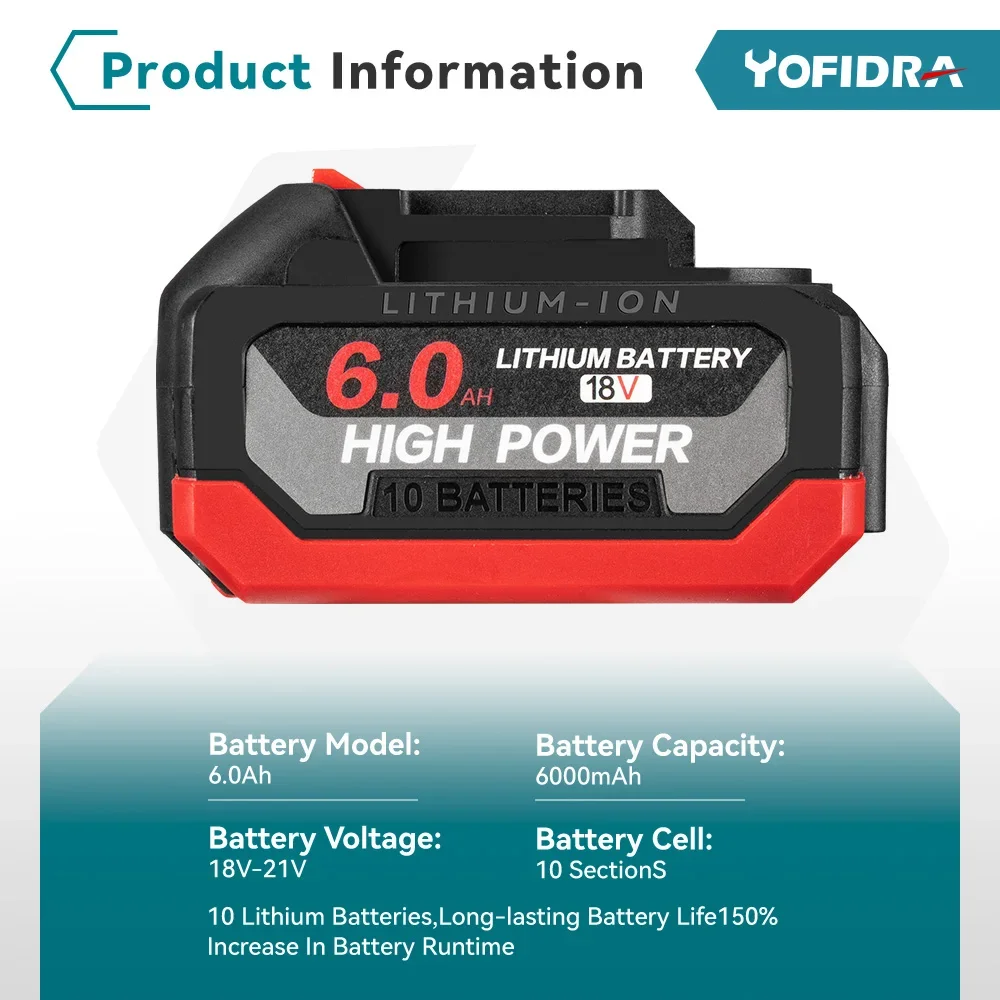 Batteria ricaricabile agli ioni di litio di ricambio 18V 6.0Ah con indicatore LED ad alta capacità per batteria per utensili elettrici Makita