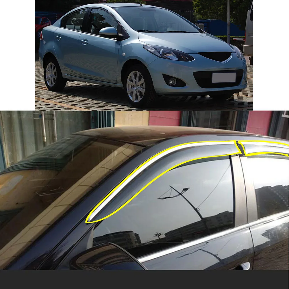 

Car Body Styling Sticker Plastic Window Glass Wind Visor Rain/Sun Guard Vent Parts For MAZDA 2 MAZDA2 Sedan 2008 2009 2010
