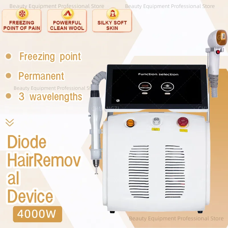 

Портативный диодный лазер для удаления волос 4000 Вт, 808 нм, 2-в-1: пикосекундное удаление татуировок и высокоинтенсивное удаление волос