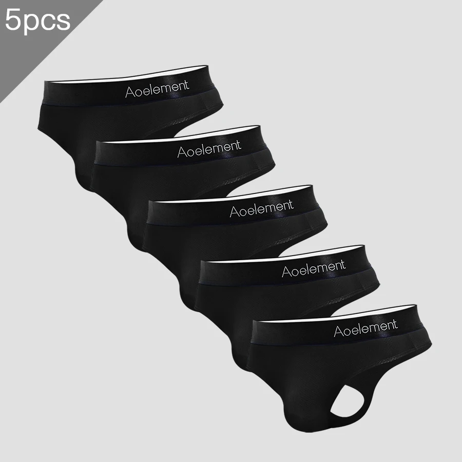 5 قطعة سراويل T للرجال منخفضة الارتفاع بلون سادة على شكل حرف U محدبة مرنة ضيقة من الحرير الجليدي ، سراويل على شكل حرف T ناعمة وكاشفة للأرداف قابلة للتنفس