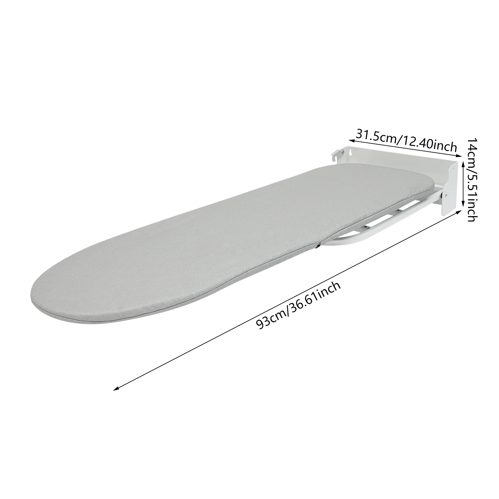 Opvouwbare strijkplank, strijkplank van koolstofstaal met muurbeugel zwart/grijs voor slaapkamers 93 * 31,5 cm