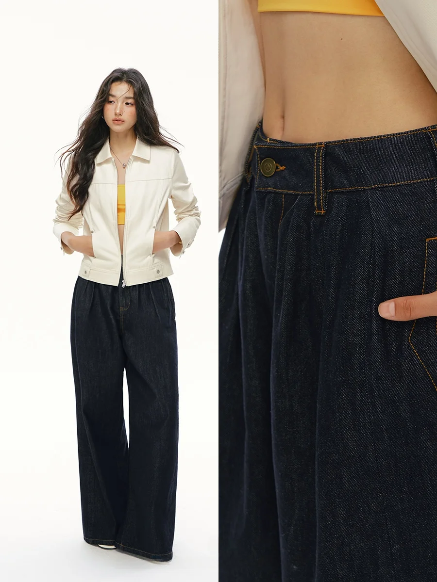 

Classic Low Waist Wide Leg Jeans Women's Autumn Dra Slimming Floor-Length Pants Cotton Casual Pure Color Spring Summer